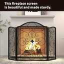 Fireplace Screen 3 Panel Wrought Iron 50"(L) x 36"(H) Modern Stylish Foldable Safety Fire Place Fence Spark Guard Cover Black