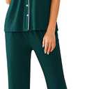 Women Pajamas Set Notch Collar Soft Sleepwear Pjs Short Sleeve Button Down Nightwear with Long Pants, Green, Medium