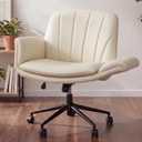 Dowinx Criss Cross Chair with Five-Level Adjustable Arms and Wheels - Comfortable Ergonomic PU Leather Swivel Vanity Chair - Computer Makeup Gaming Chair for Home Office, Bedroom, Vanity Room (Khaki), 20.47 inches x 26.38 inches x 12.6 inches
