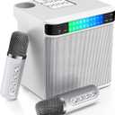 Karaoke Machine for Adults and Kids, FULLIFE Portable Bluetooth PA Speaker System with 2 UHF Wireless Microphones, Karaoke Speaker with Echo, Supports TF/USB, AUX in, for Home Party (YS223-White)