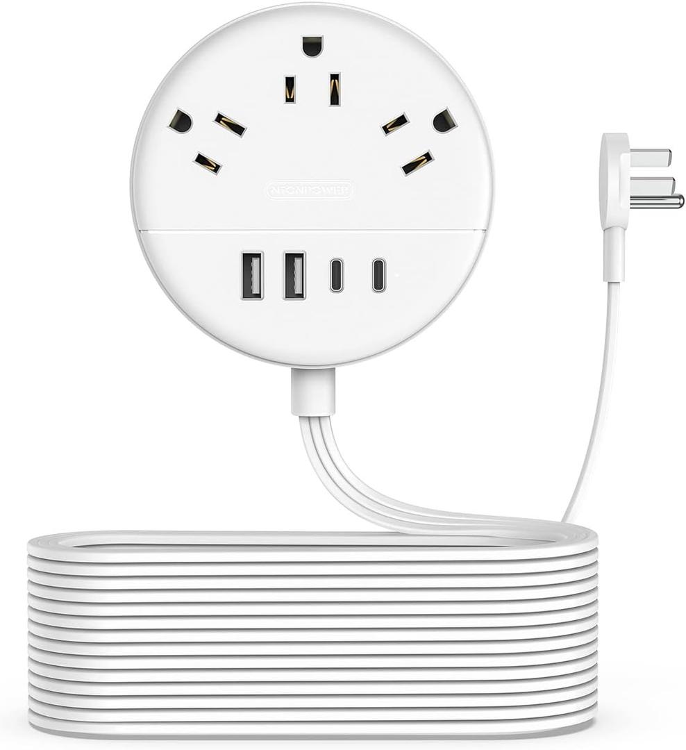 Flat Extension Cord 25 ft, NTONPOWER Flat Plug Power Strip with 3 Outlets 4 USB Ports(2 USB C), Ultra Thin Extension Cord Under Carpet, Mountable, Long Outlet Extender for Indoor Home Office Room