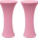 2 Pack 24x43 Inch Pink Spandex Cocktail Table Cloth Fitted Round Bar Table Stretch Highboy Cocktail Table Covers for Banquet Outdoor Party Wedding Bar Round Bottom Pink