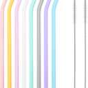 Reusable Silicone Drinking Straws, 8 Pcs Long Flexible Straws with 2 Cleaning Brushes for 20 and 30 oz Yeti/Rtic/Ozark Tumblers, BPA free, no Rubber Taste