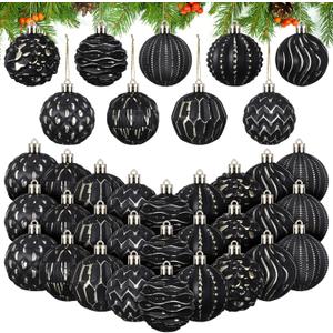 Liliful 36 Pcs Farmhouse Ball Ornaments Set Distressed Christmas Tree Ornaments Vintage Christmas Balls for Retro Holiday Party Decor (Black)