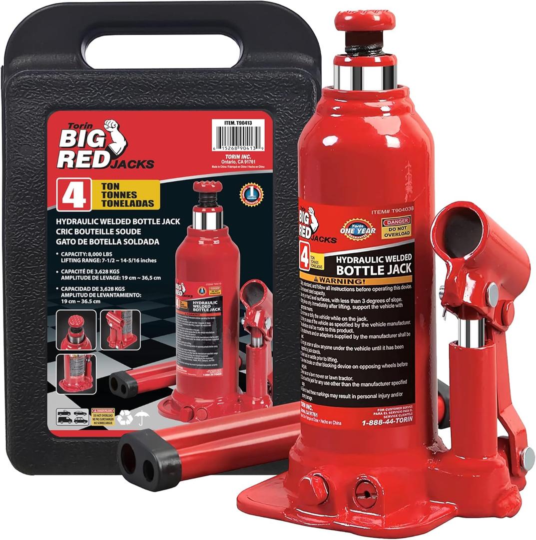 Torin T90413 Big Red Hydraulic Bottle Jack with Carrying Case, 4 Ton (8,000 lb) Capacity (4 Ton8,000 lbs)