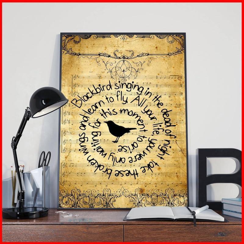 Blackbird Lyrics Metal Poster Home Decor Music Wall Living Room Art Gift Tin Sign 8x12 Inch