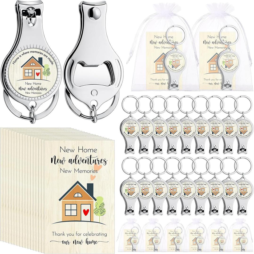 Lasnten 30 Sets Housewarming Party Favors Decorations for Guests Home Nail Clippers Keychain Bottle Opener with Thank You Cards Organza Bags House Warming Return Gifts New Home Guests Souvenirs Party