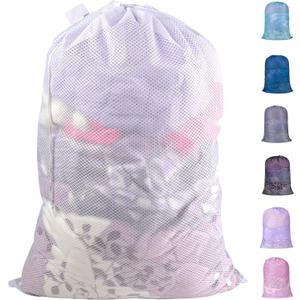 Polecasa 24 x 36 inches Extra Heavy Duty Large Mesh Laundry Bags with Drawstring Closure & ID Tag, Storage Bag for College, Travel, Sports, Dorms, White