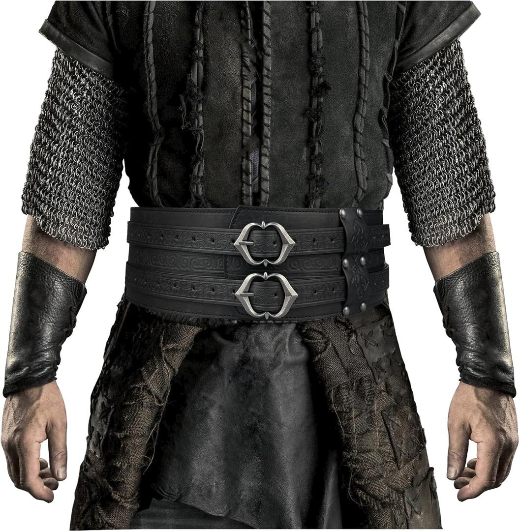 HiiFeuer Viking Wide Belt, Medieval Faux Leather Armor Belt, Knight Corset Belt, LARP Halloween Costume