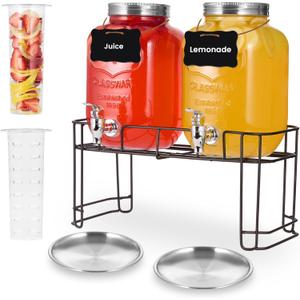 2 Pack1 Gallon Glass Drink Dispensers For Parties .Beverage Dispenser,Glass Drink Dispenser With Stand And Spigot (Plastic Spigot)