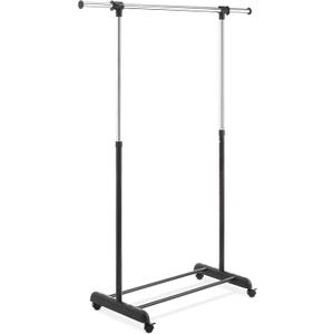 Whitmor Adjustable Rolling Clothes Organizer Chrome Garment Rack, Black and Silver (17.3"D x 17.3"W x 64.5"H)