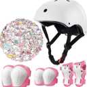 Kids Bike Helmet Set,CPSC Certified with Knee Elbow Wrist Pads Guards,Toddler Adjustable Black Helmet for Ages 2-3-5-8 Girls Child,Sports Protective Gear Set for Bicycle Skate Scooter,  18"-22"