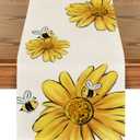 Artoid Mode Beige Bee Sunflower Summer Table Runner, Seasonal Spring Flowers Kitchen Dining Table Decoration for Home Party Decor 13 x 90 Inch