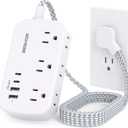 Flat Extension Cord, BESHON 5FT Flat Plug Power Strip with USB C, 6 Outlets 4 USB Port(2 USB C), No Surge Protector, Cruise Ship, Dorm Room Travel Essentials (5FT (Braided wire), White)