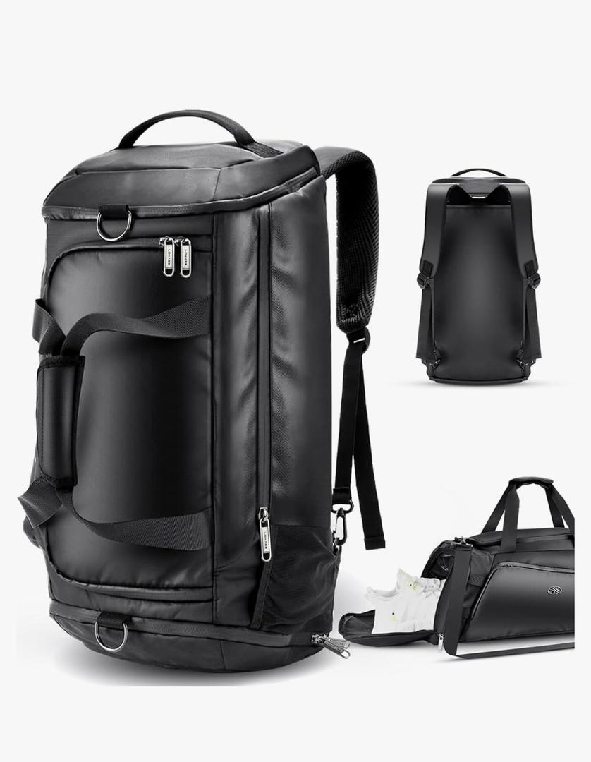 LOKASS Gym Bag for Men/Women-Duffle Sports Bag with Shoe Compartment, Black 1, 1, 1