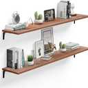 12 Inch Deep Floating Shelves Set of 2, 60 Inch Extra Wide Brown Solid Wood Wall Shelves, 5ft Heavy Duty Farmhouse Wall Mounted Shelving for Kitchen, Living Room & Bedroom