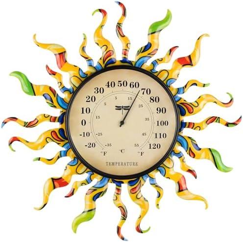 Sun Thermometer 13'' Wall-Mounted Outdoor Indoor Thermometer Muticolor Mexican Bold Color Decor Outside Temperature Gauges Hanging Wall Art Sculpture for Greenhouse Garden Patio Lanai Room Fence