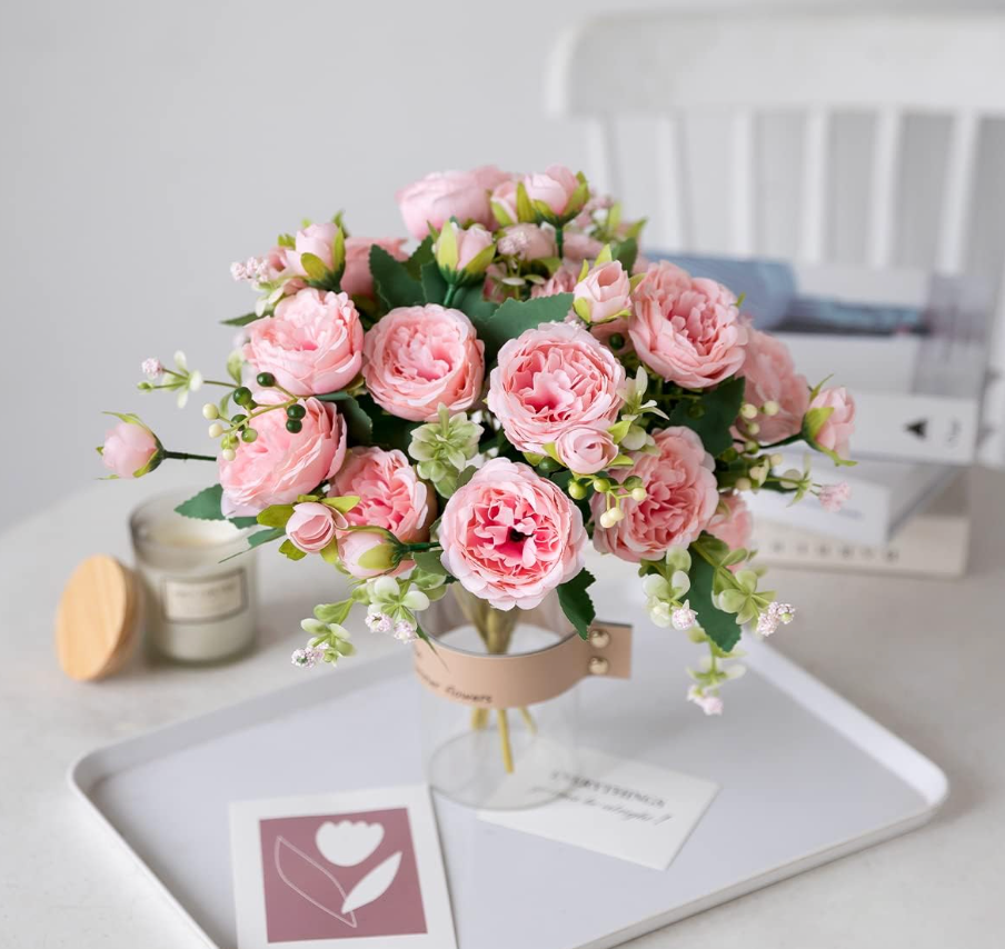 Floweroyal 2 Bunches Peony Artificial Flowers White Flowers Silk Peonies Bouquets for Wedding Party Table Centerpieces Floral Arrangement Home Kitchen Decor