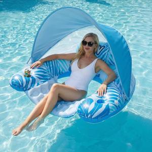 Pool Float for Adults with Canopy, XL Inflatable Chair Lounge Floaties with Adjustable Sun Shade Cover, Drink Holder, Ergonomic Headrest