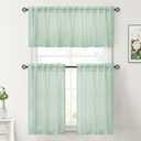 HOMEIDEAS Non-See-Through Sage Green Privacy Sheer Curtains, 30 X 24 Inches Long 2 Panels Sheer Curtains Light Filtering Window Drapes for Bedroom Living Room