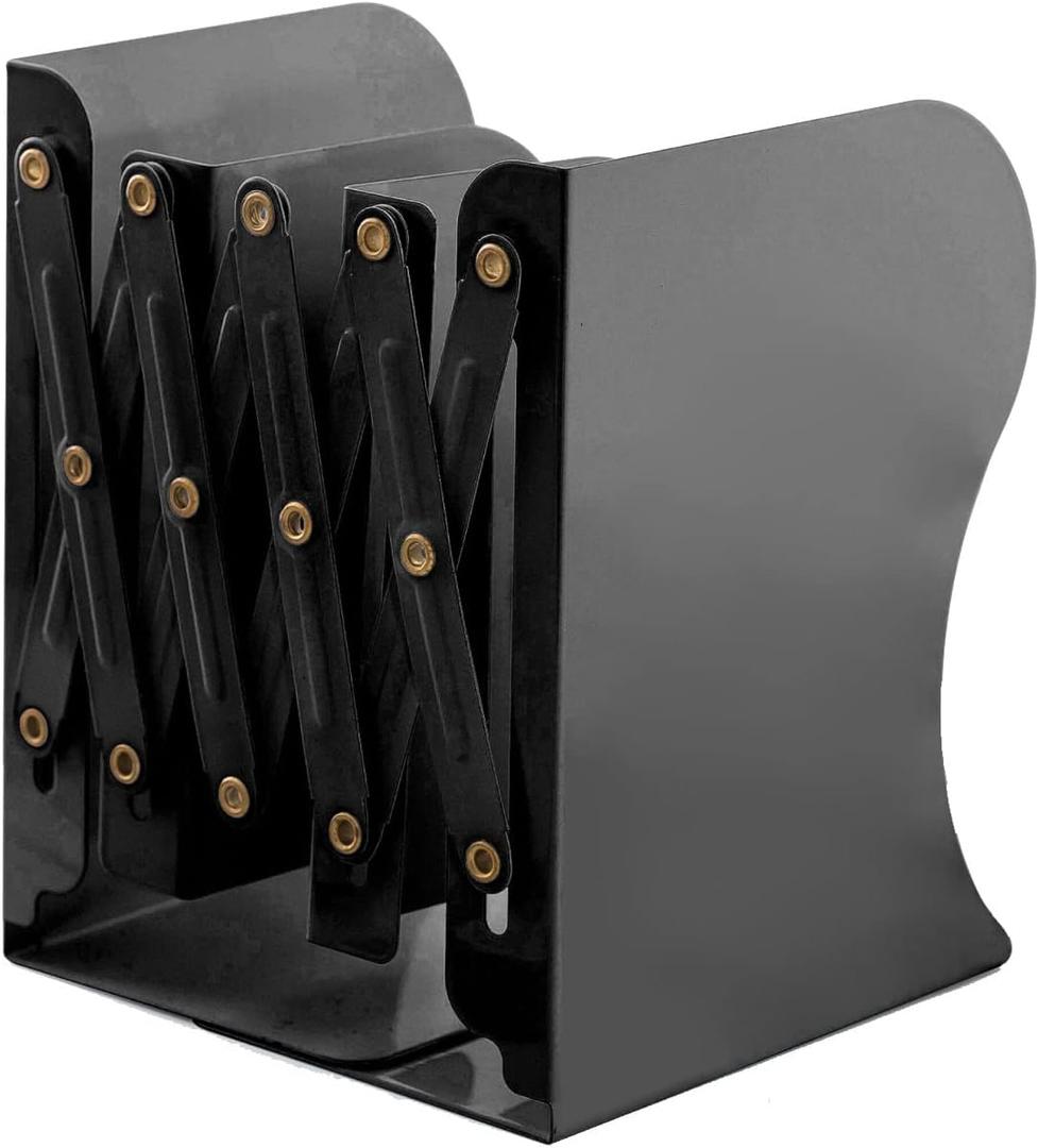 Adjustable Metal Bookends Heavy Duty for Shelves, 2 Dividers, Anti-Slip Design Expandable Book Ends for Desk, Office(Black, 19 inches Max)
