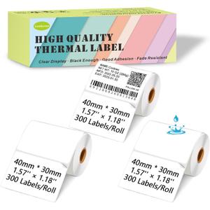 Thermal Labels Compatible for Supvan T50M Pro, Phomemo M110, Label Maker Tape Refill, Weatherproof & Tear-Resistant Thermal Stickers (40mm x 30mm, 1.57''x1.18'')