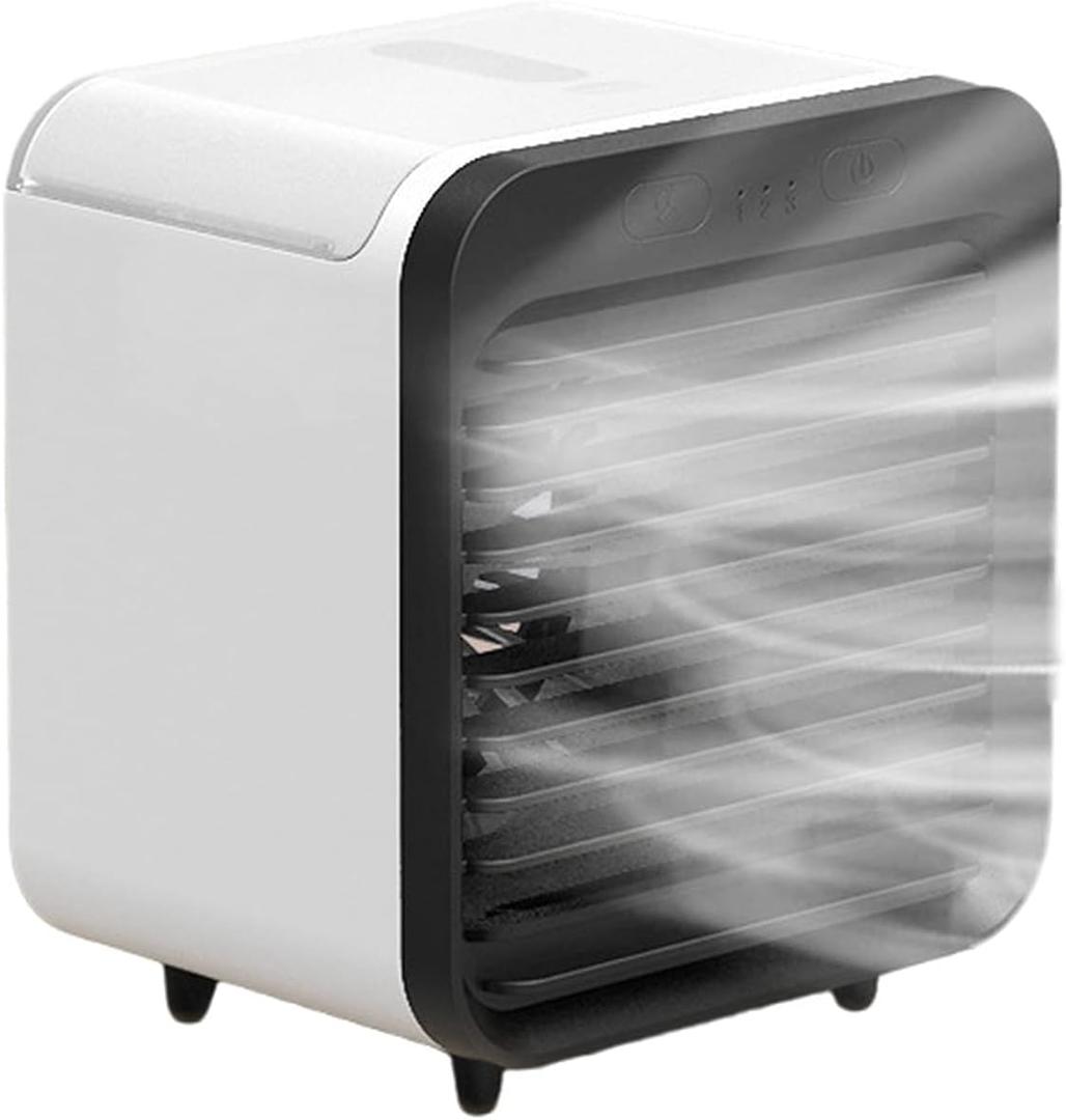 Portable Air Cooler Fans Small Desktop Water-cooled Evaporative Air Conditioner Fan with Ice Box Rechargeable USB Charge 3 Adjustable Wind Speed Battery Powered Mini Fan for Office Home (Black)