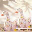 Yousoontic 2 Pcs Silly Goose Baby Shower Table Centerpieces Spring Decor Wooden Silly Goose Birthday Decorations with Floral Prints for 1st Birthday Party, Baby Shower Photo Prop 9" x 9.8"