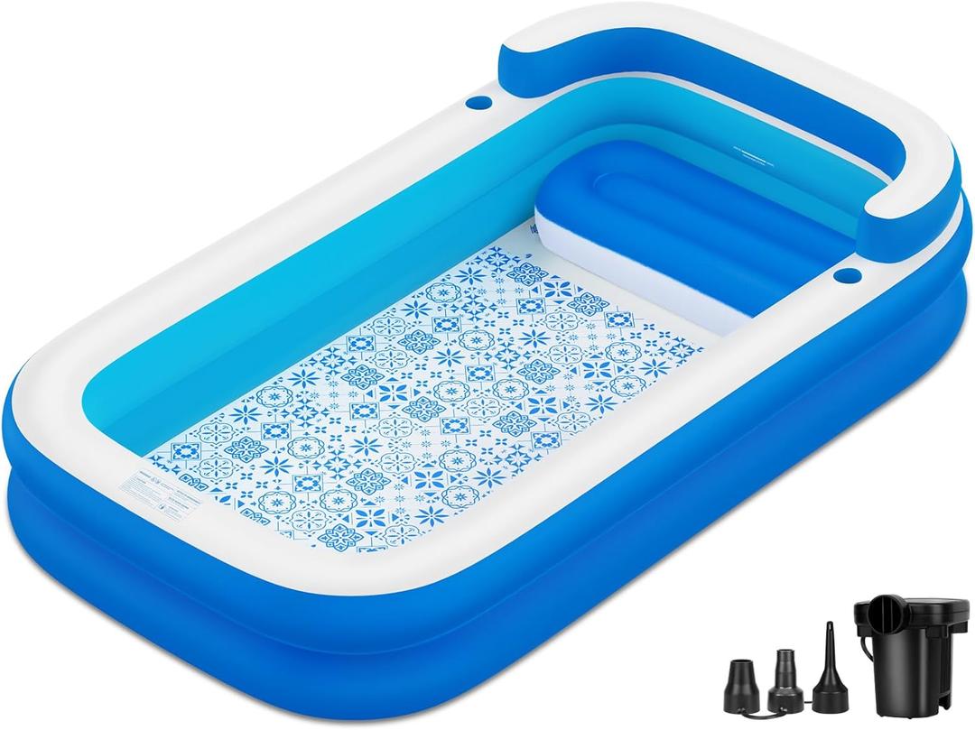 Large Inflatable Swimming Pool, 120" X 85" X 26" Oversized Thickened Blow Up Pools for Adult, Inflatable Pool with Seat and Pump, Family Swimming Pool for Backyard Lawn Indoor Outdoor