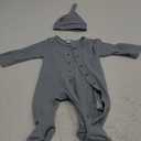 Infant Boys Girls Clothes Set Newborn Baby Romper Hat Ribbed Knit Long Sleeve Button Solid Bodysuit Jumpsuit Grey Blue 60