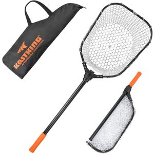 KastKing Brutus Fishing Net, Foldable Extendable Fish Landing Net, Lightweight & Portable Fishing Net with Soft EVA Foam Handle, Holds up to 44lbs/20KG, Fish-Friendly Mesh for a Safe Release (E: Silicone net - Hoop Size: 20''- 16''- 10'' (not extendable))
