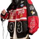 Varsity Jacket for Women Patchwork Long Sleeve Racing Bomber Letterman Jackets Color Block Y2k Vintage Streetwear (Medium, Red)