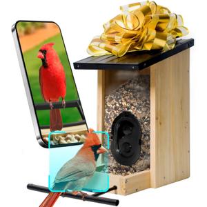 ABRCT Smart AI Bird Feeder with Camera Solar Powered, Fine Wood Camera Birds Feeder Outdoors, 10000+ Species Identify&Auto Capture, CCPA Data Protection, Ideal Gift for Bird Lovers(Metal Top)