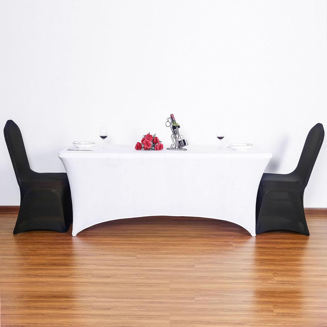Spandex Table Cloth 1 Pack Tight, Fitted, Washable and Wrinkle Resistant Stretch Rectangular Patio Table Cover for Event, Wedding, Banquet Parties White Size: 65"×22"×22"