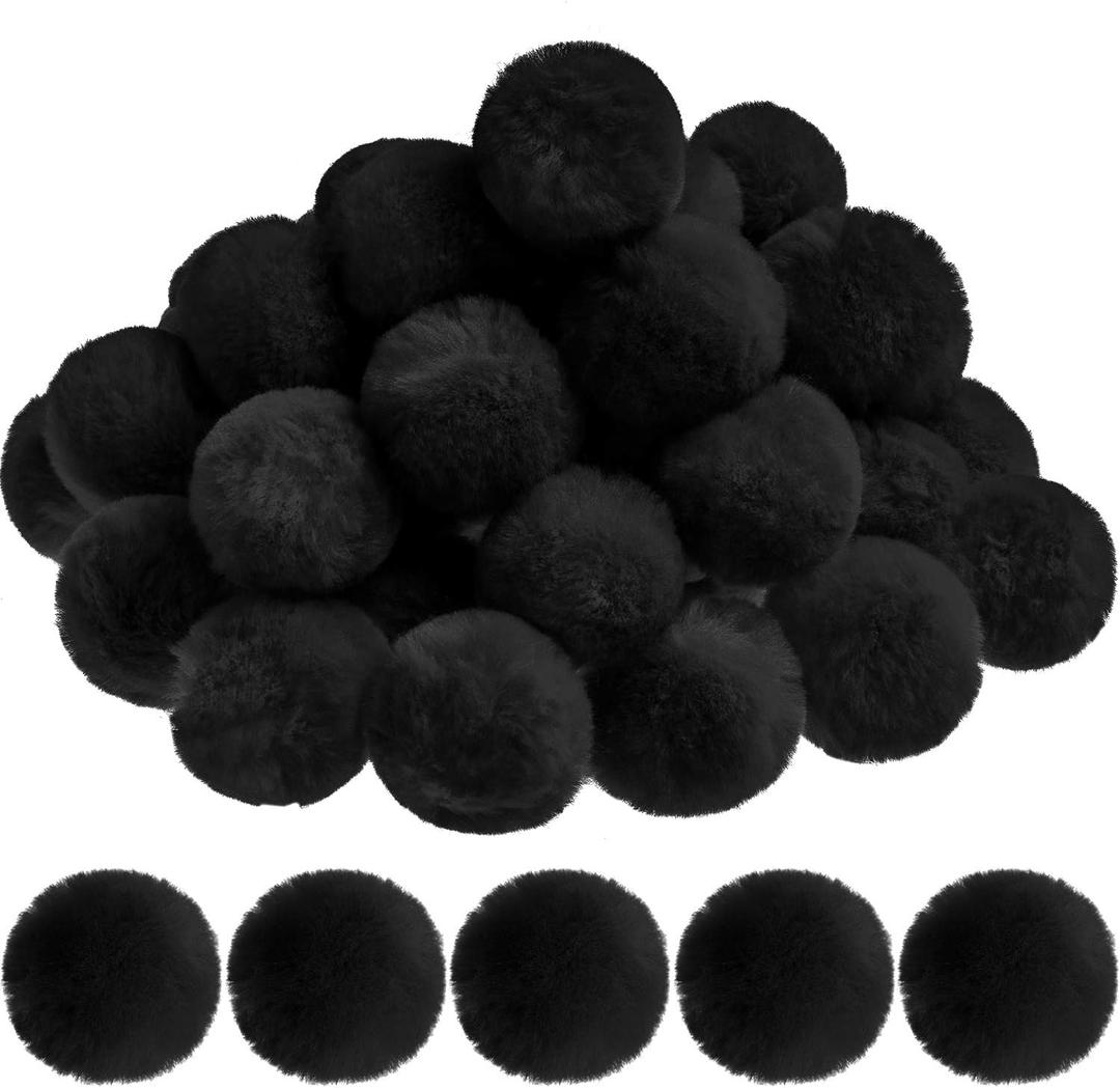 WILLBOND 30 Large Black Pom Poms for Crafts, Halloween Costume, DIY Art & Party Decoration