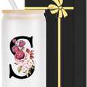 Monogrammed Glass Drinking Cup With Lid Straw Sympathy Bereavement Memorial Gift for Loss Father Dad Mother Mom Kids Husband Wife Loved Friends Pet Dog Cat Going Away Condolence Remembrance Grieving,S