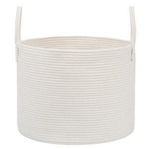 JMvicyroam 65L Extra Large Blanket Basket for Living Room - Woven Cotton Rope Laundry Hamper with Reinforced Handles - Storage Bin for Pillows, Comforters & Toys - Machine Washable, White