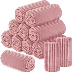 Buryeah 12 Pcs Flannel Throw Blanket Bulk 50 x 60 in Sleepover Blanket Outdoor Wedding Throw Lightweight, Oeko-tex Standard 100 Certified for Sofa Homeless Gifts (Dusty Pink)