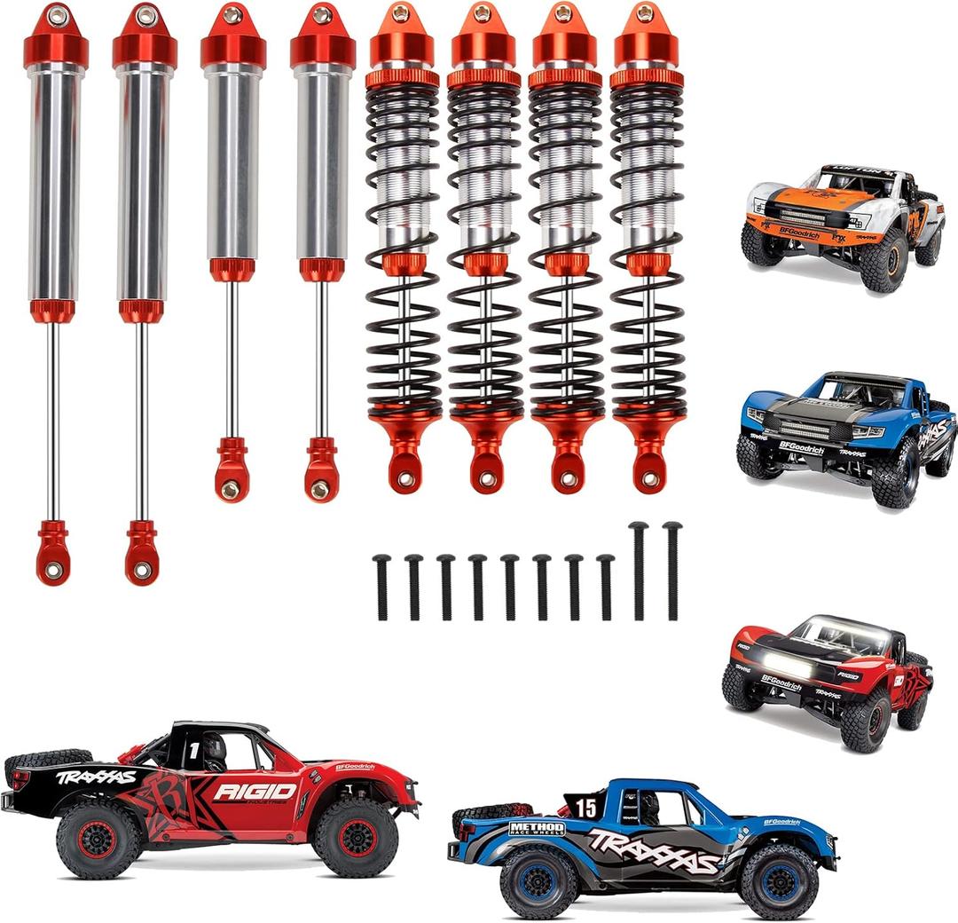 RCAWD Upgrades for 1/7 UDR, Shock Absorber Parts for Unlimited Desert Racer 85086-4, Front and Rear RC Shocks Damper Aluminum #8450R Red