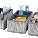 VERONLY Cosmetic Storage Bins Makeup Organizer, Adjustable Multifunction Storage Box Desk Drawer Divider for Makeup Brushes, Bathroom Countertop or Dresser, Set of 3 (Grey)