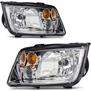 Headlight Assembly Pair for 1999-2005 Volkswagen Jetta MK4 Clear Lens Chrome Housing Amber Reflector Left Right W/O Bulbs