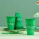 JOYIN 72 Pcs St.Patricks Day 16 oz Cups, Green Disposable Plastic Lucky Clover Cups for Saint Patrick Party Supplies Set, Irish Lucky Day Party Decoration