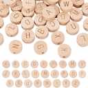 PH PandaHall 104pcs Alphabet Wooden Beads 15mm Flat Round Letter Beads Natural Wooden Flat Beads with 3mm Hole Wooden Loose Beads with Initial Letter for Jewelry Making and DIY Crafts, 4Sets