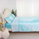 Sheet Set Blue Marble: Full Size Aqua Blue Bed Sheets for Teen Girls Kids Women Deep Pocket Baby Blue Marbling 4PC Bedding Sets with 1 Flat Sheet & 1 Fitted Sheet & 2 Pillowcases