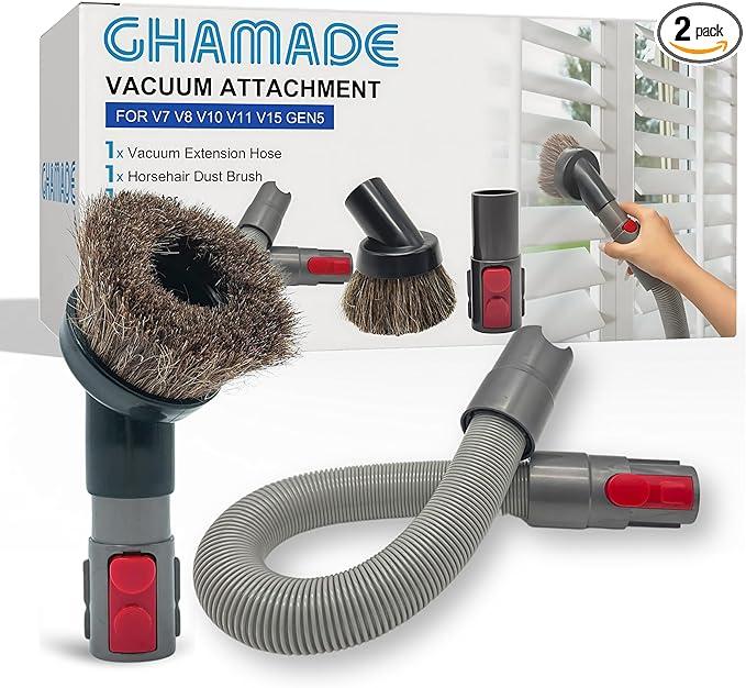 For Dyson Horsehair Vacuum Brush & Extension Hose – Compatible with Dyson V7 V8 V10 V11 V15 Gen5 – Soft Bristle Dusting Brush for Blinds, Furniture, & Delicate Surfaces – Quick Release Attachment