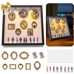 DIY Mini Museum Shadow Box Frame with Figurines & Spotlights Gold Frame, Keepsake Gift for Valentines Day, Mothers Day, Birthday, Graduation, Anniversary & Home Decor
