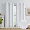 KEQIAOSUOCAI White Total Shade Blackout Curtains/Draperies 96 Inch Long, Full Shading Curtain for Windows, Flax Linen Textured Thermal Insulated Drapes, Back Tab Rod Pocket, W50 x L96, 1 Pair (50"W x 96"L (Pack of 2), Pure White)