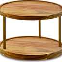 14" Two-Tier Acacia Wood Lazy Susan Organizer Kitchen Turntable for Cabinet Pantry Table Organization