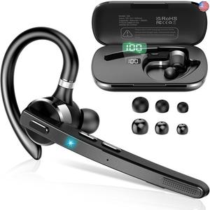 Bluetooth Headset, Wireless Bluetooth 5.3 Earpiece, 90Hrs Hands Free Headset with APTX HD Audio & Mute Button, Dual Noise Cancelling Mics, Single-Ear Headphone for Trucker/Business/Office/Gym