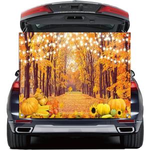Halloween Trunk or Treat Car Decorations Kit - Autumn Maple Leaves Pumpkin Backdrop Farm Harvest Banner SUV Archway Garage Door Photo Booth Backgrounds Halloween Party Supplies Easy to Assemble